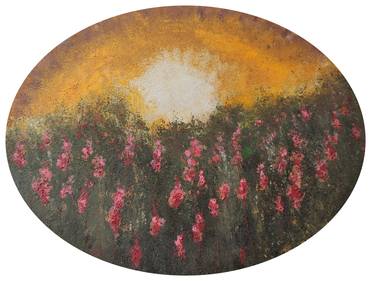 EVENING FIELD oval canvas Floral Landscape thumb