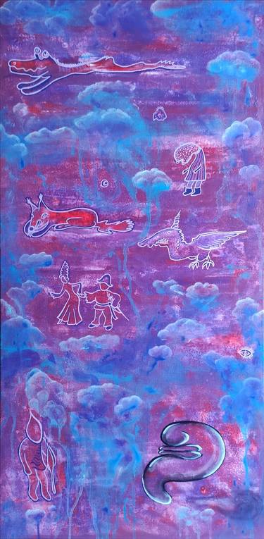 MEDIEVAL NIGHT DREAMS very peri Clouds Violet blue abstraction with drawings thumb