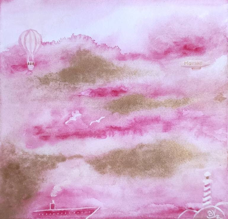 DREAMLAND pink cloudy sky Painting by Stasy Vo Saatchi Art