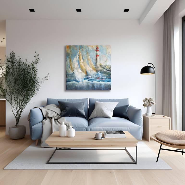 Original Contemporary Boat Painting by Daiva Rozukiene