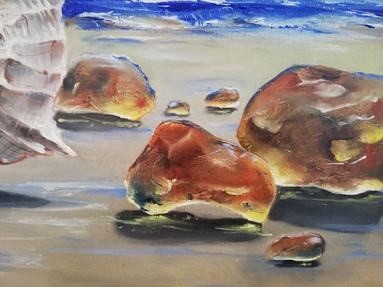 Original Art Deco Beach Painting by Daiva Rozukiene