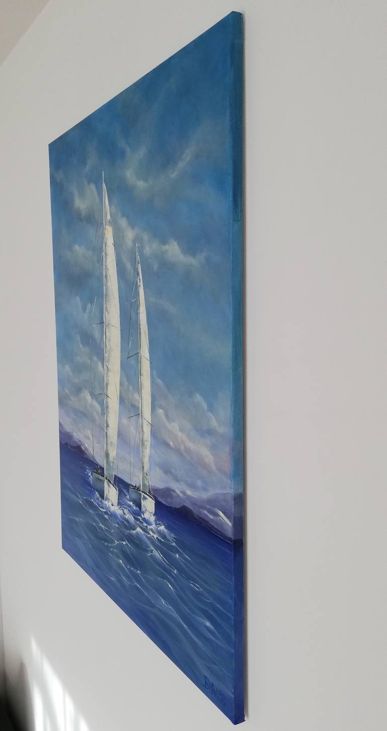 Original Yacht Painting by Daiva Rožukienė