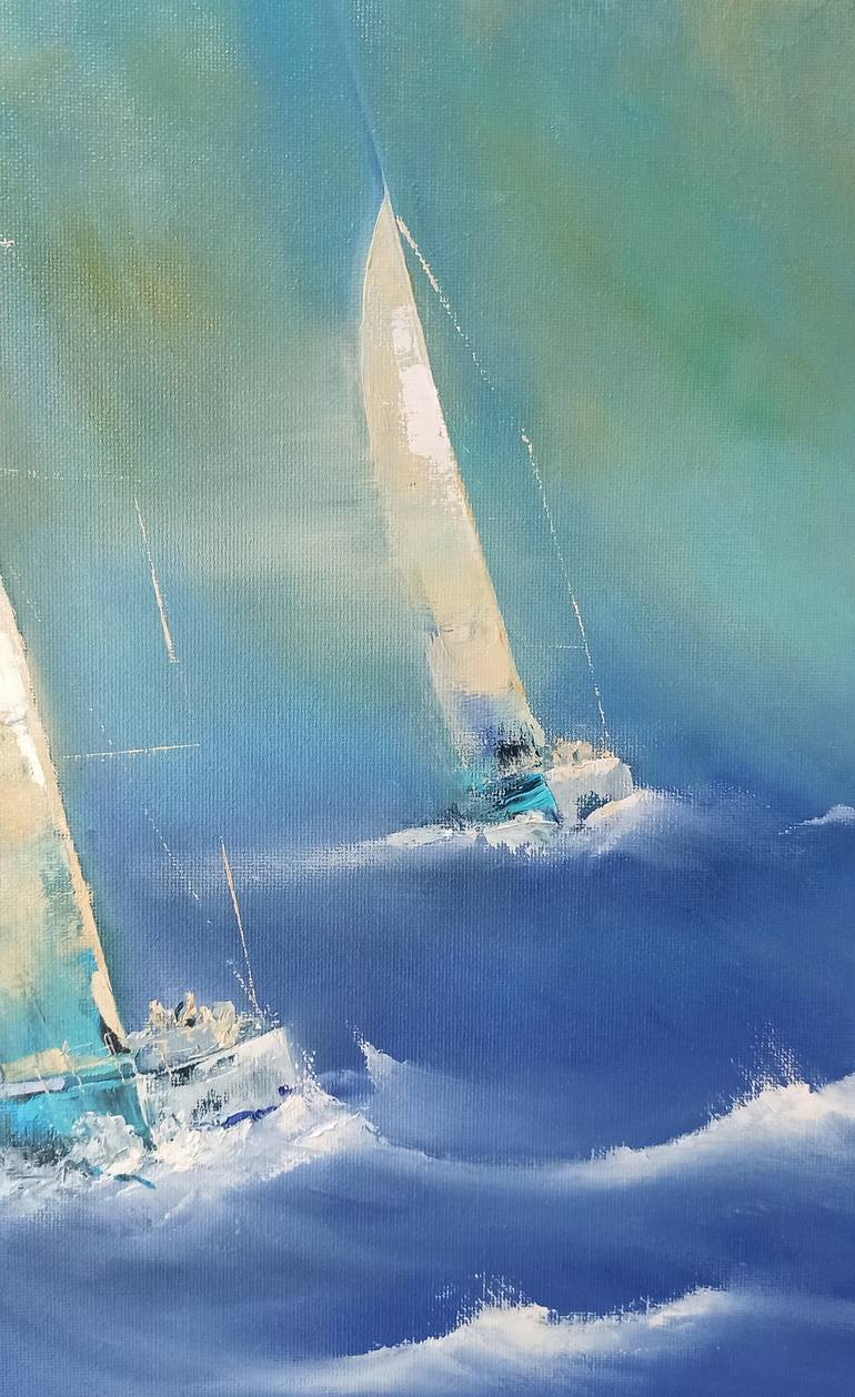 Original Figurative Sailboat Painting by Daiva Rožukienė