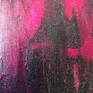 This is an acrylic painting using black, magenta and neon pink and gold leaf at the top.
The painting is inspired by lockdown due to covid19 and particularly the dangers of the city and what as humans we have become and what we can learn.