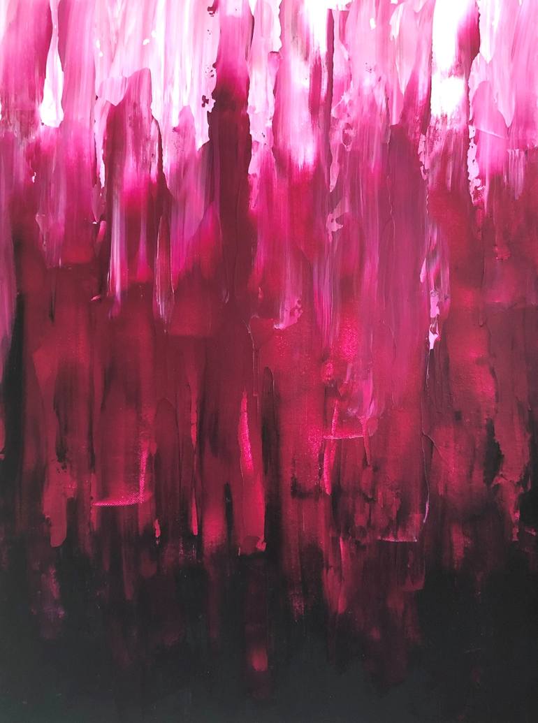 Pink Rain - Black, white and deep pink abstract moody minimalist expressionism