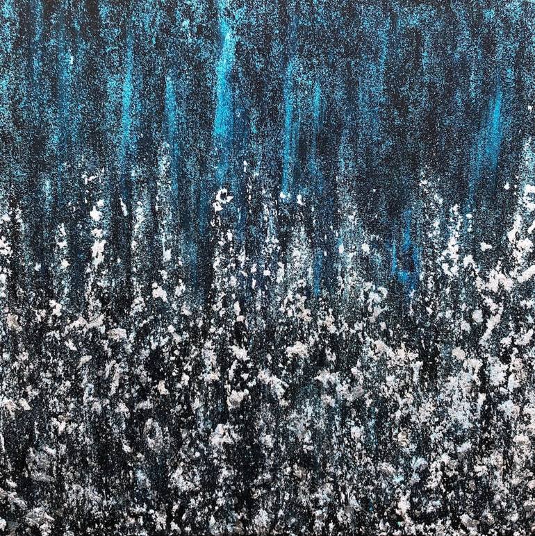 Blue Rain - Black and silver abstract expressionism colourpop conceptual moody dark lines