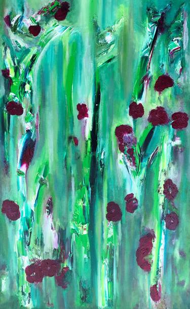 Saatchi Art Artist Lou Wildish; Paintings, “Green Flowers abstract green expressionism” #art