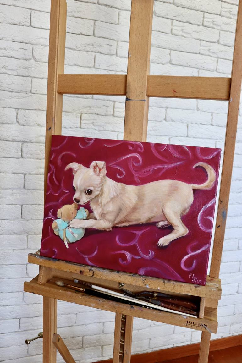 Playful chihuahua Painting by Elena Ushanova