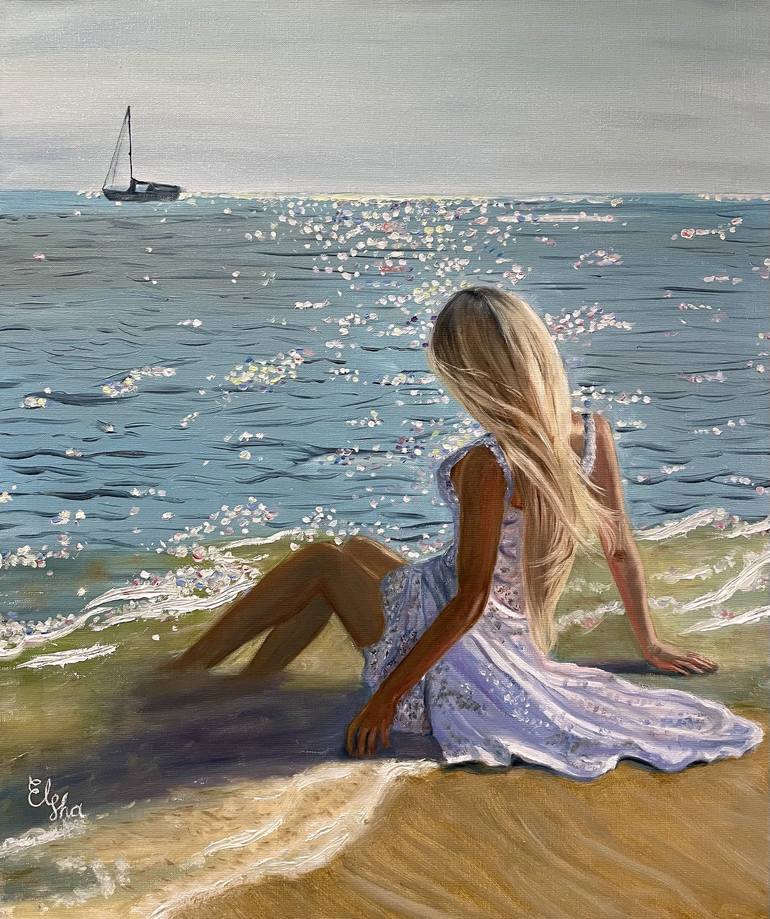 Girl on the beach Oil Painting Painting by Elena Ushanova ...