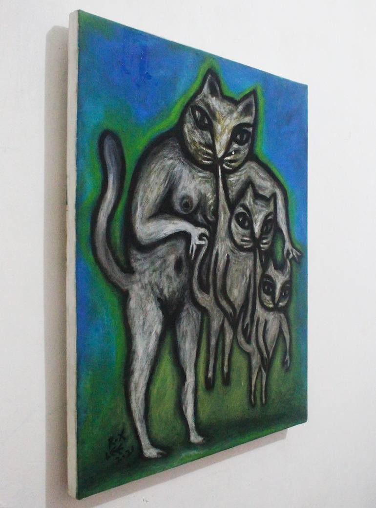 Original Conceptual Cats Painting by Rox Lee