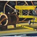 Pipe Coupling with Yellow Biplane and Wagon Wheel by David Orban