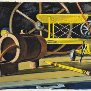Pipe Coupling with Yellow Biplane and Wagon Wheel