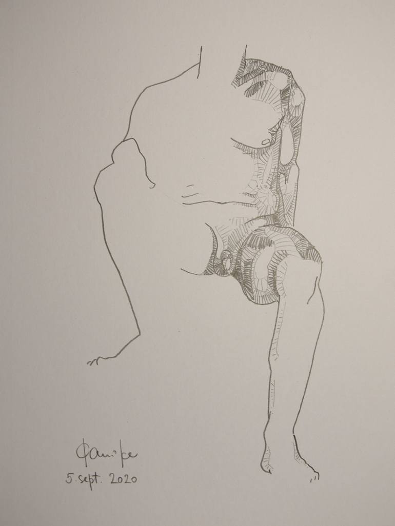 Sitting male nude Drawing by Elle Kannike | Saatchi Art