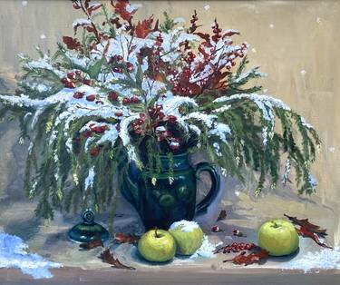 Christmas Still Life with snow and apple thumb