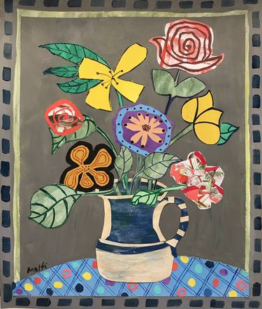Collage # 50 ( Whimsical Flowers on Blue Table) thumb