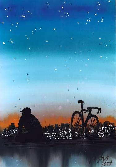 Original Bicycle Painting by Alexandra Pashkina