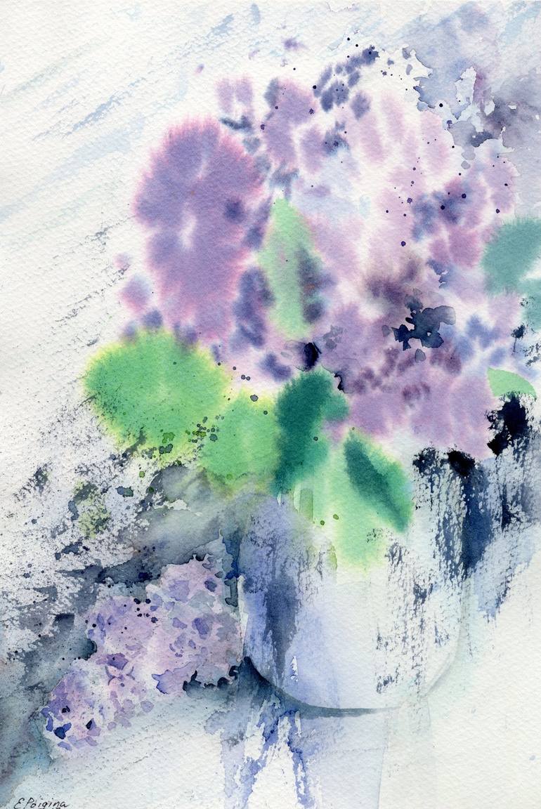 Abstract lilac - original watercolor painting, interior art, still life,  gift