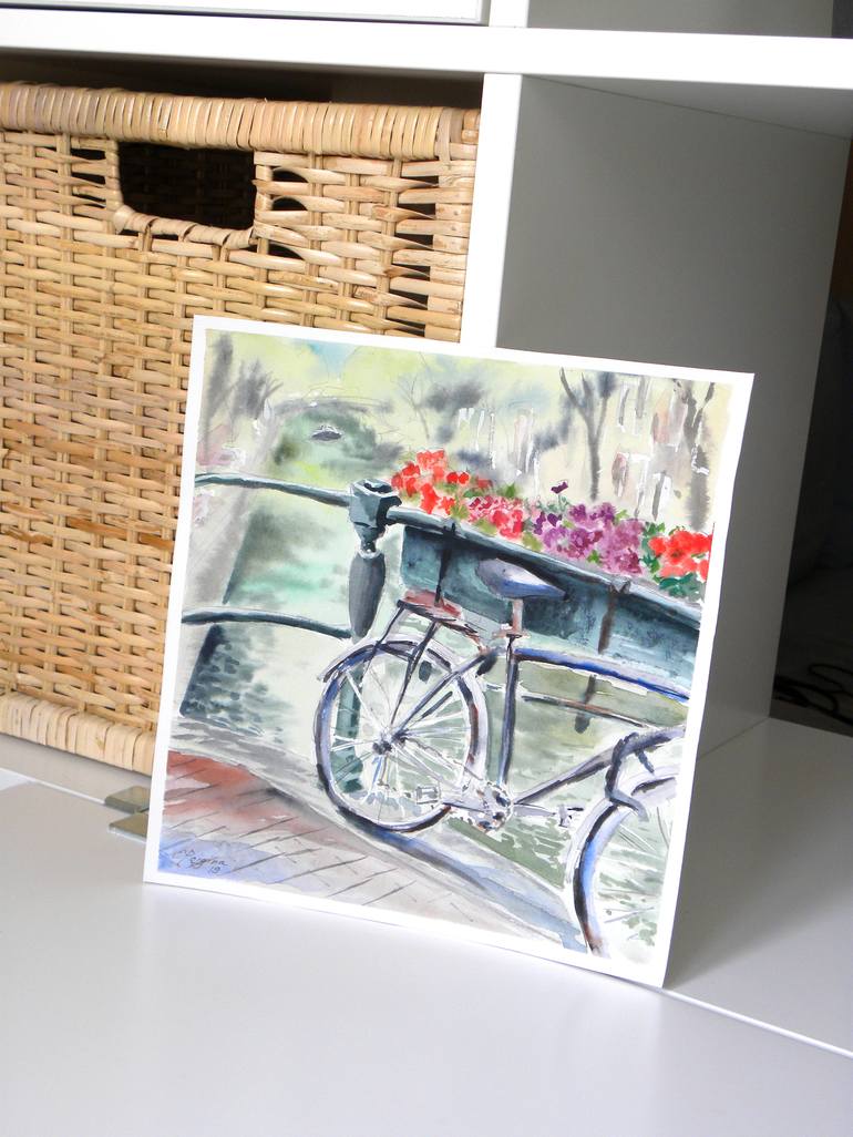 Original Expressionism Bicycle Painting by Elena Poigina