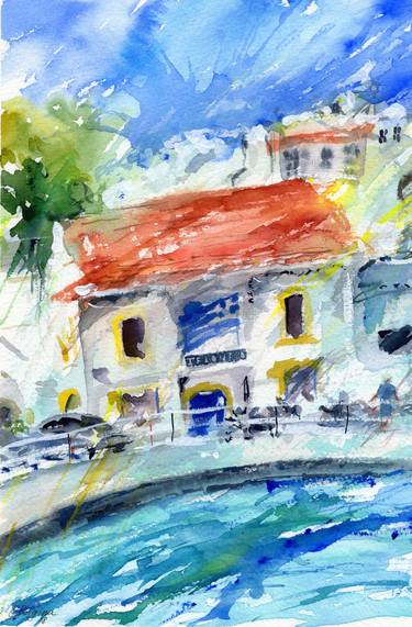 Crete. Sea breeze #2 - original watercolor painting, interior wall art, travel, abstract, expressive thumb