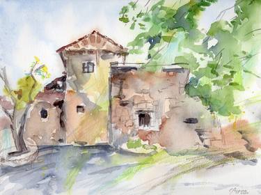 Altos de Chavon, city of artists, Dominican Republic №1 - original watercolor painting thumb