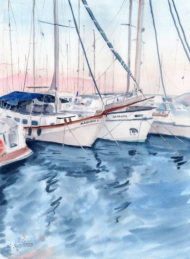 Print of Impressionism Sailboat Paintings by Elena Poigina