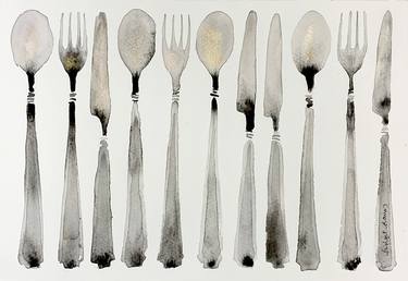 Saatchi Art Artist Bridget Davies Art; Paintings, “Cutlery Line 2” #art