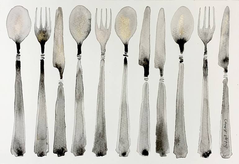 Cutlery Line 2 Painting by Bridget Davies Art | Saatchi Art