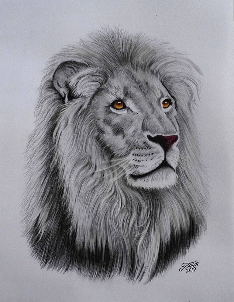 tired lion eating grass, Oil Painting, Pencil Sketch - Arthub.ai-gemektower.com.vn