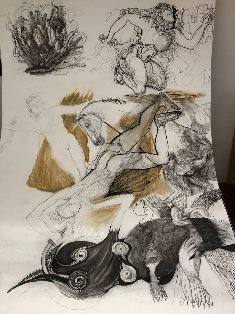 Original Classicism Classical Mythology Drawing by Luminita Taranu