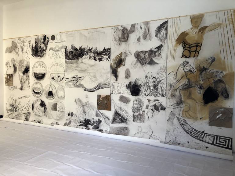 Original Black & White Classical Mythology Drawing by Luminita Taranu