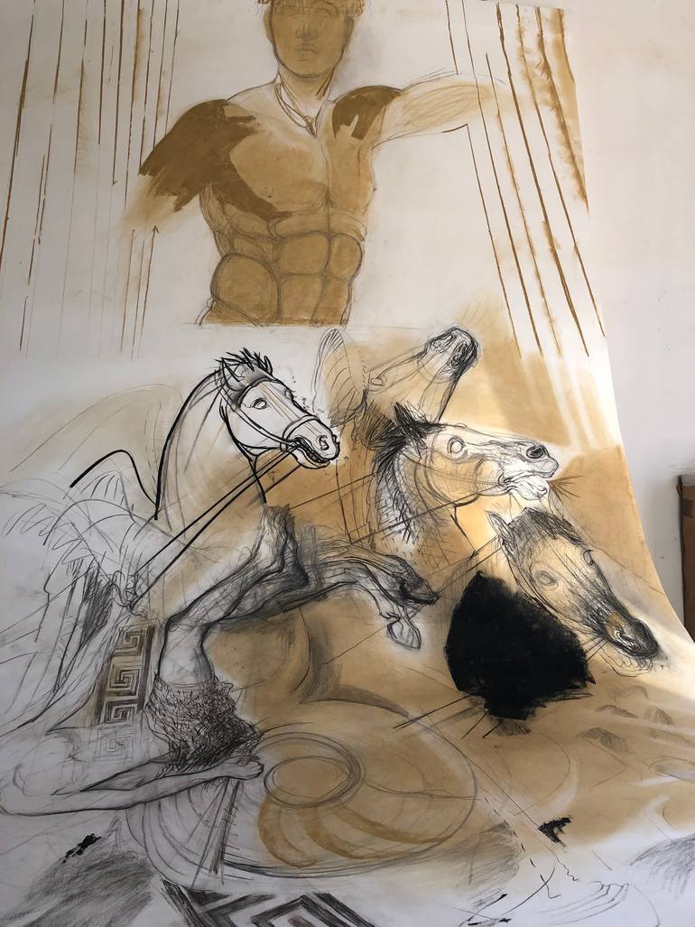 Original Black & White Classical Mythology Drawing by Luminita Taranu