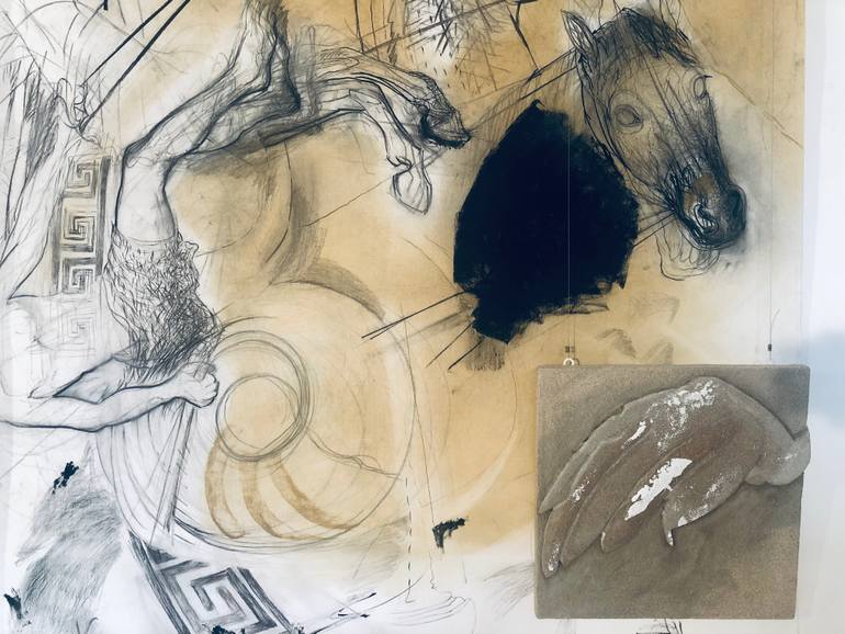 Original Black & White Classical Mythology Drawing by Luminita Taranu