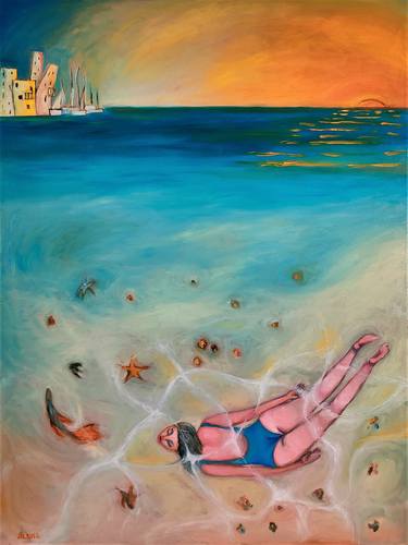 Original Surrealism Beach Paintings by Albina URBANEK