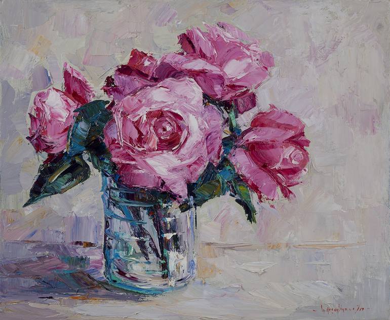 Pink roses Painting by Marta Argentina | Saatchi Art