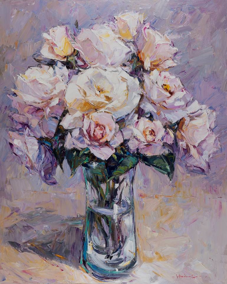 White roses from Bru's garden Painting by Marta Argentina | Saatchi Art