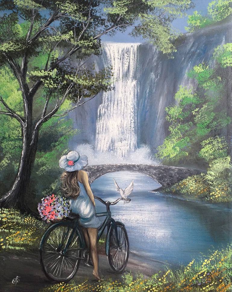 WATERFALL VIEW. Oil painting on canvas a great gift interior