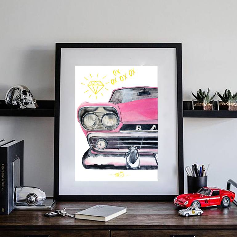 Original Art Deco Car Drawing by Nadia Sh Mikhailo