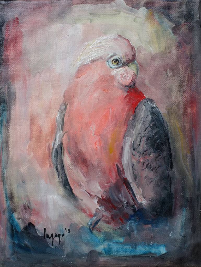 Singing guacamaya pink parrot bird Painting by Inga Morales | Saatchi Art