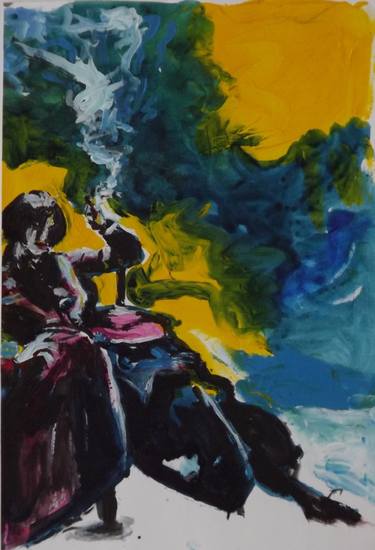 'Susie Smoking' Yohji Yamamoto - painting thumb