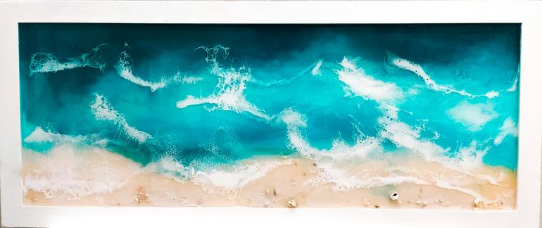 Resin Sea Abstract Art Ocean Beach Original Artwork  Epoxy Resin coating Shells 