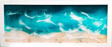 Gentle shore, realistic sea with epoxy resin with natural shells and stones thumb