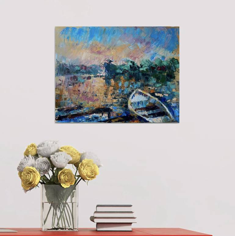 Original Impressionism Boat Painting by Olga Blazhko