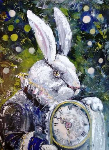 Impasto Painting White March Rabbit from Alice in Wonderland thumb