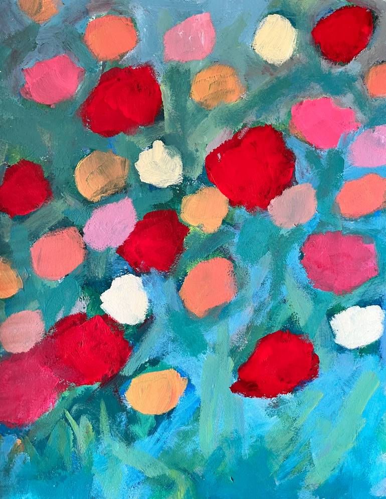 Original Floral Painting by Caroline Folds | Abstract Art on Paper | Field of Flowers