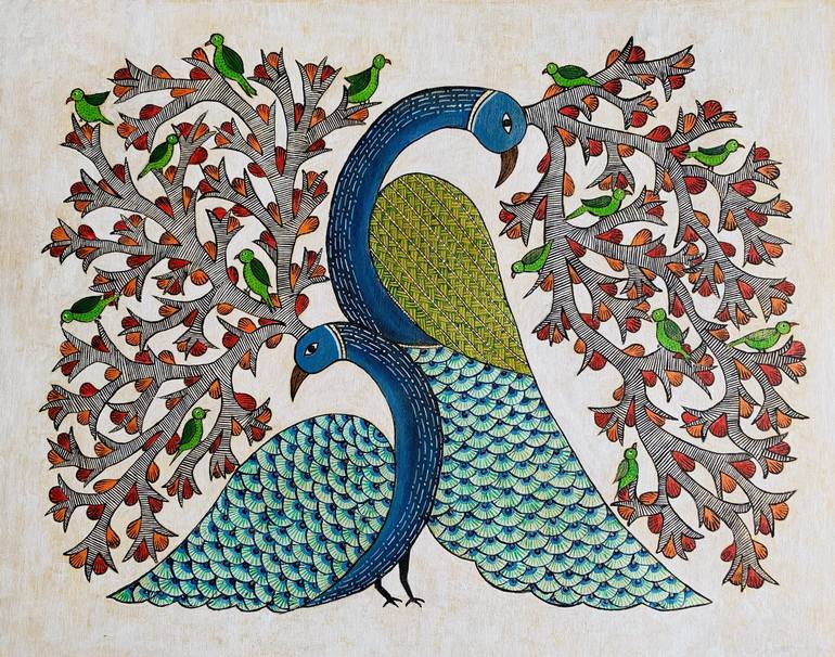 I am nature - Peacocks and Parrots Painting by Shabri Maheshwari ...