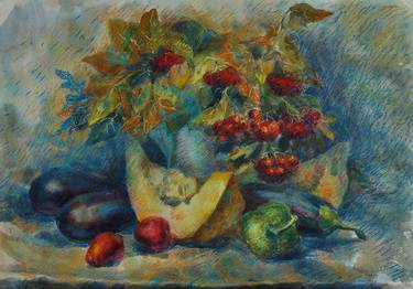 Vegetables Painting Original Pastel Kalina Autumn Still life Art thumb