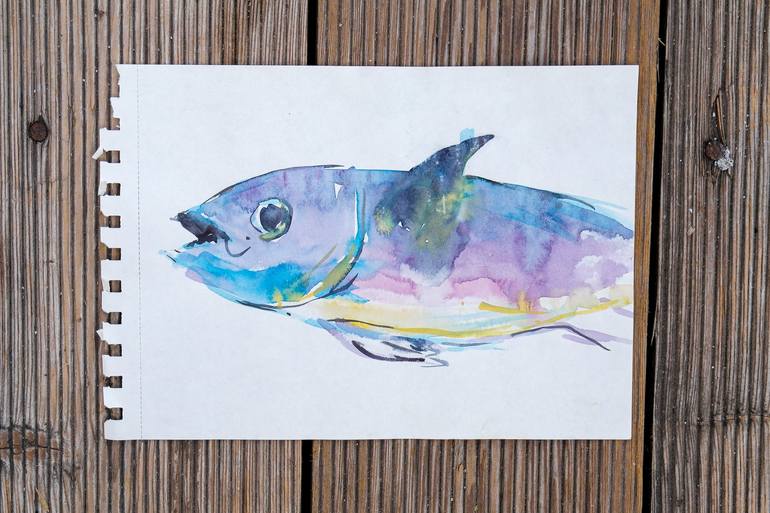 Original Illustration Fish Painting by Dina Aseeva