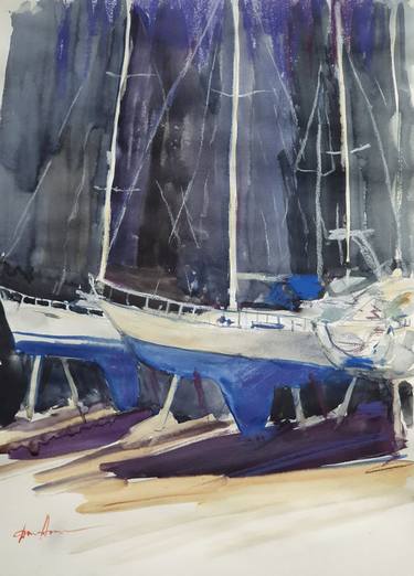 Print of Boat Paintings by Dina Aseeva