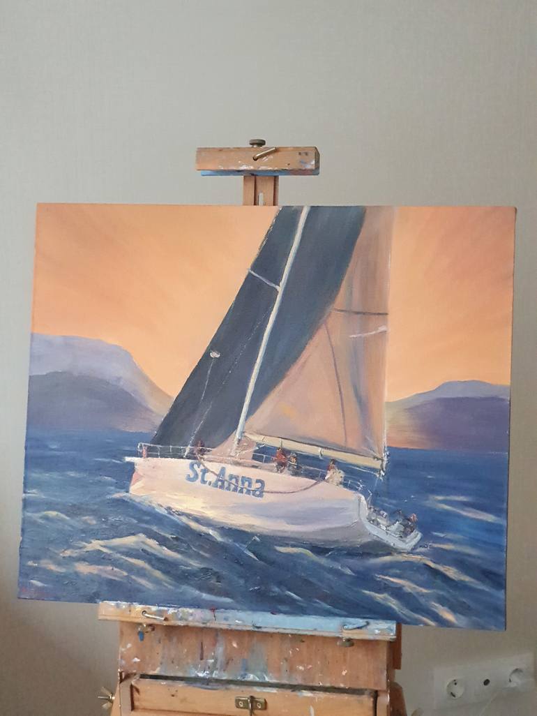 Original Impressionism Boat Painting by Dina Aseeva