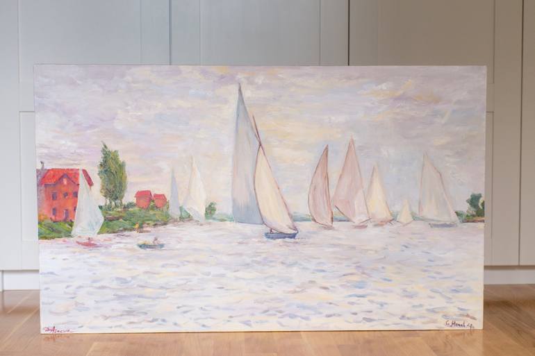 Original Impressionism Boat Painting by Dina Aseeva